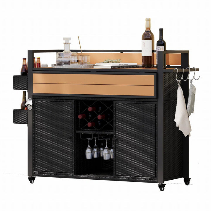 Tranquil Wicker Outdoor Grill Cart Table Top