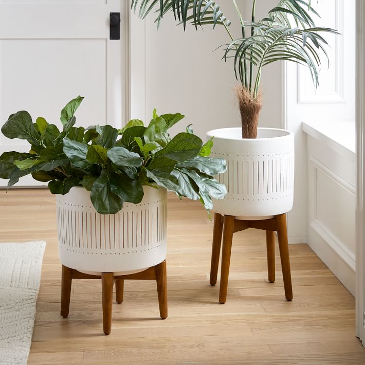Mid Century Turned Wood Leg Planter