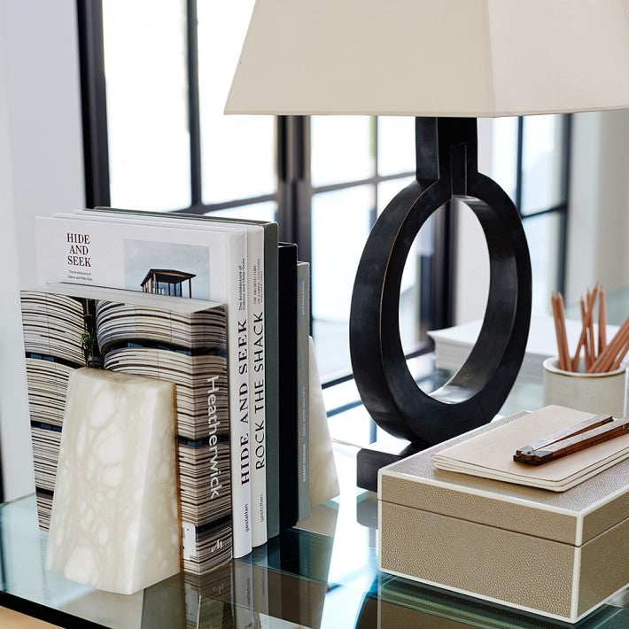 White Alabaster Slanted Bookends Set of 2