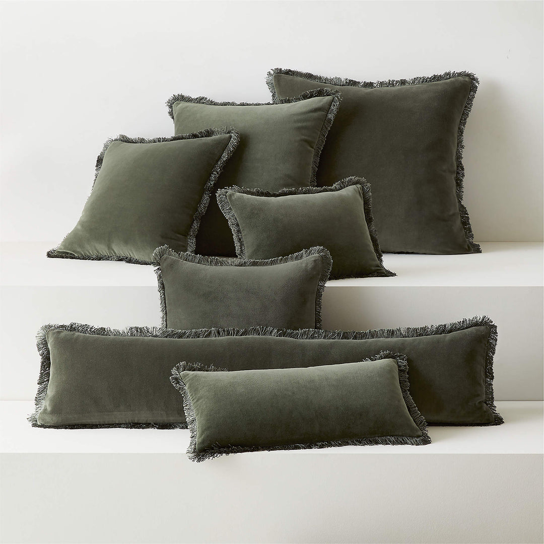 Bettie Forest Green Velvet Lumbar Pillow with Down Alternative Insert-23''x11''