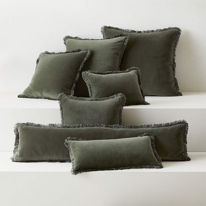 Bettie Forest Green Velvet Lumbar Pillow with Down Alternative Insert-23''x11''