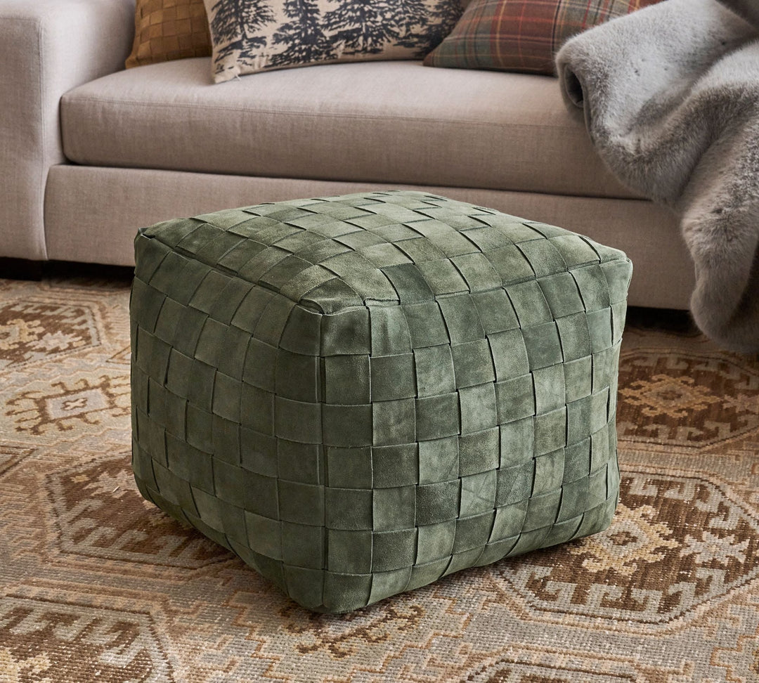 Suede Basketweave Pouf