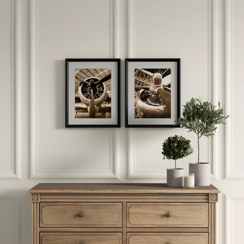Airplane Engine Framed On Paper 2 Pieces Print