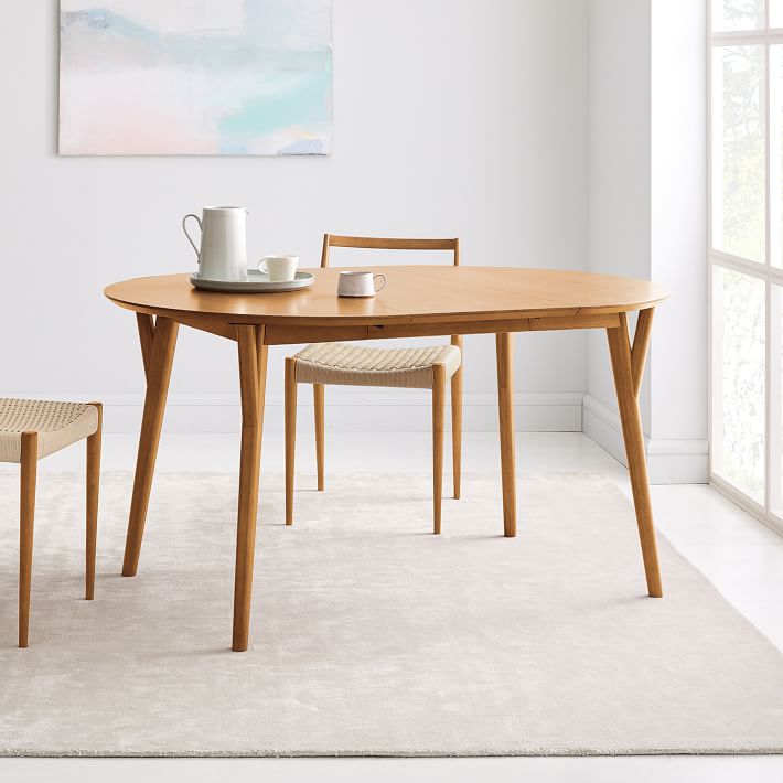 Mid Century Rounded Expandable Dining Table