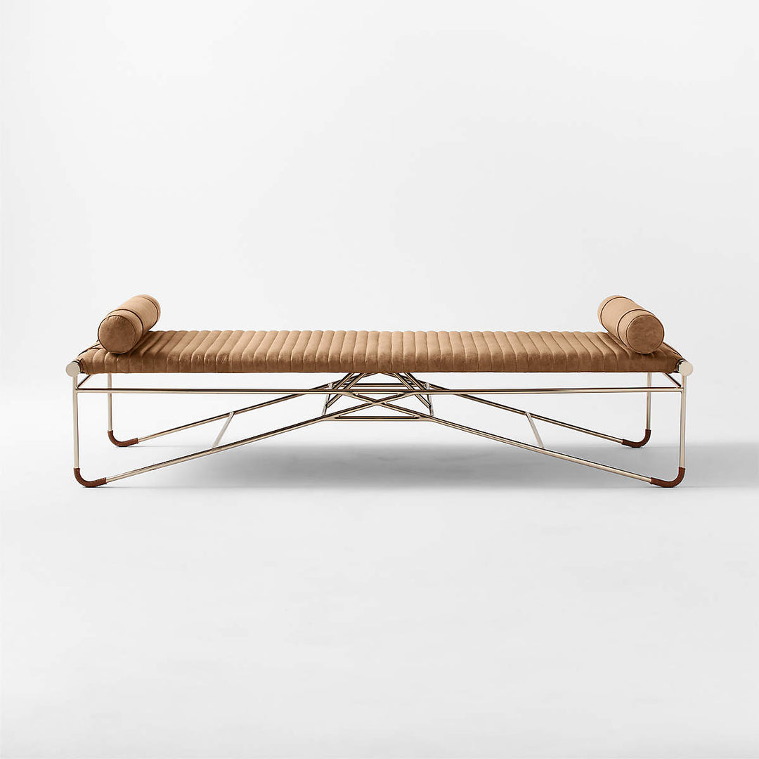 LA STRIZZA 75" SADDLE LEATHER BENCH WITH BOLSTER PILLOWS