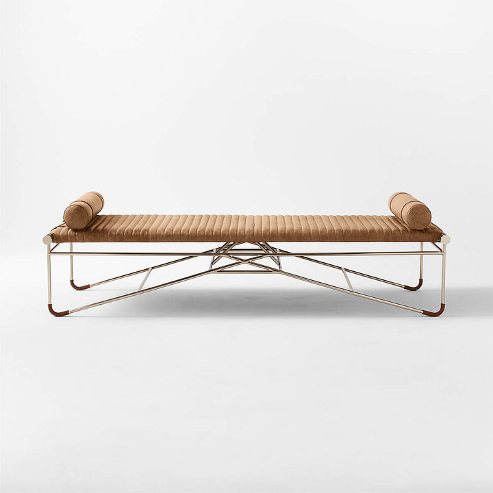 LA STRIZZA 75" SADDLE LEATHER BENCH WITH BOLSTER PILLOWS