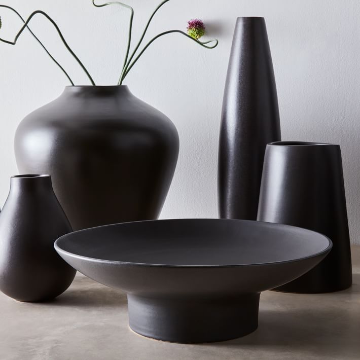 Pure Black Ceramic Footed Centerpiece Bowl