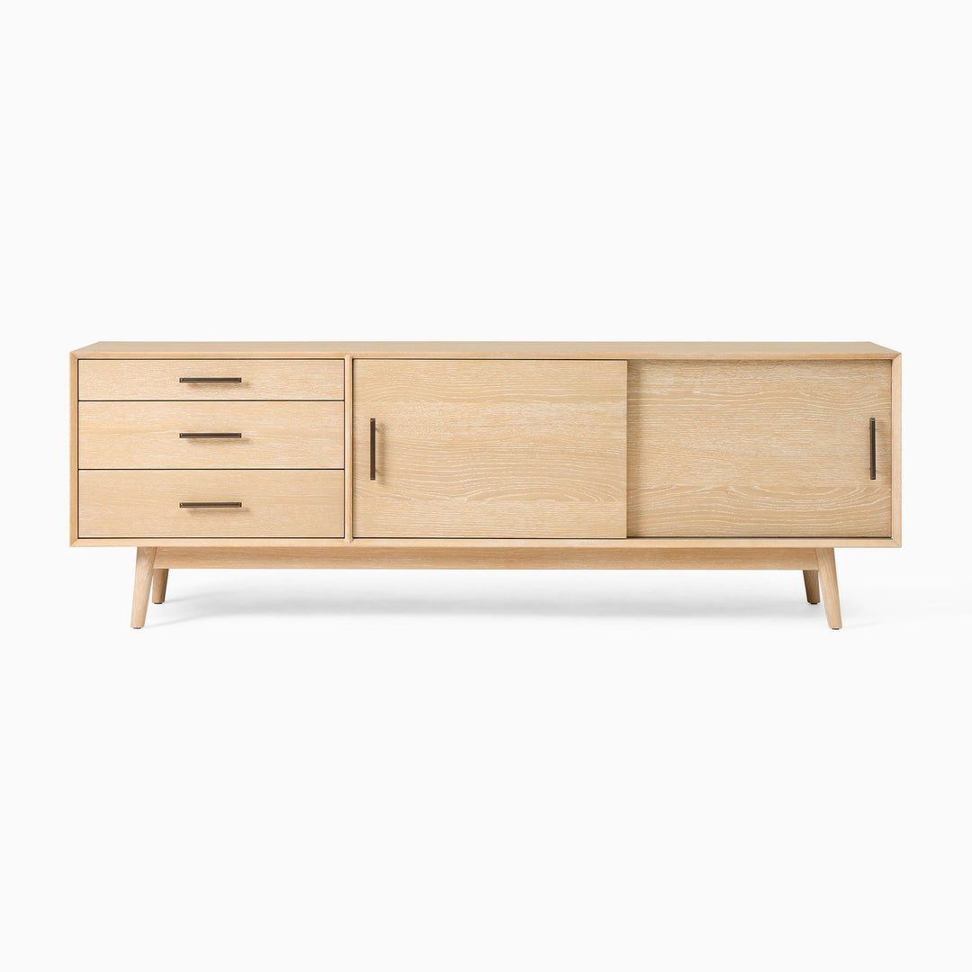 Mid Century Media Console_Cerused White