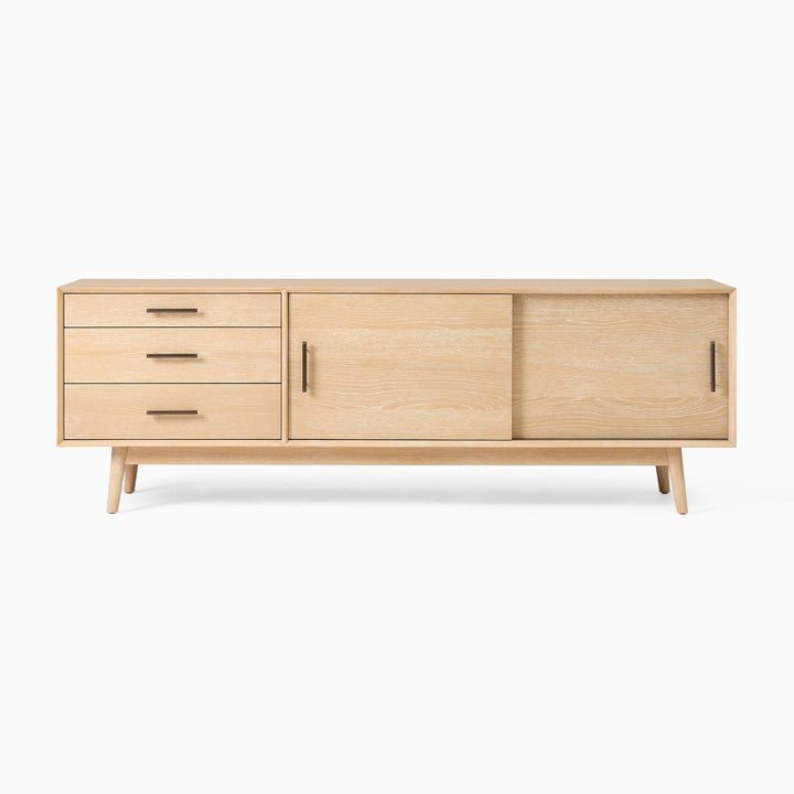 Mid Century Media Console_Cerused White