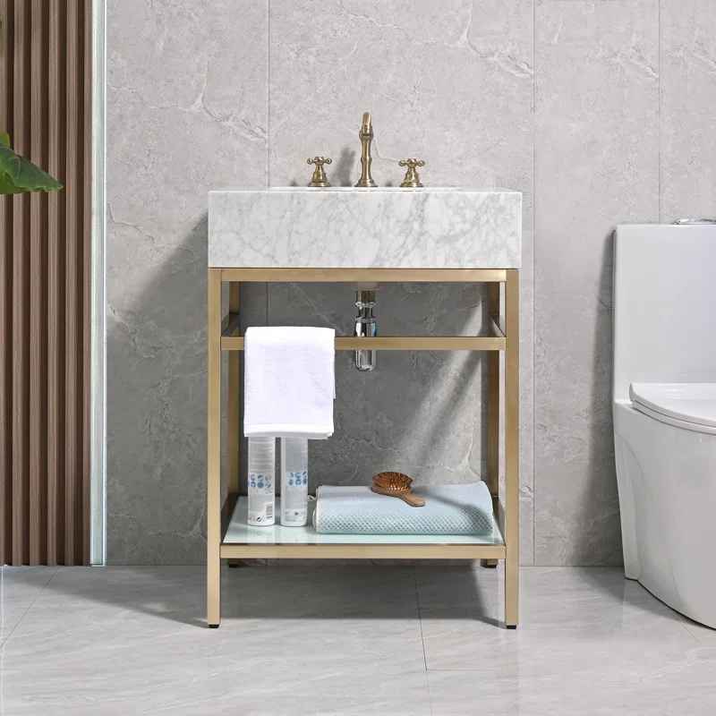 Carrara Marble Theiler Bathroom Vanity with Sink