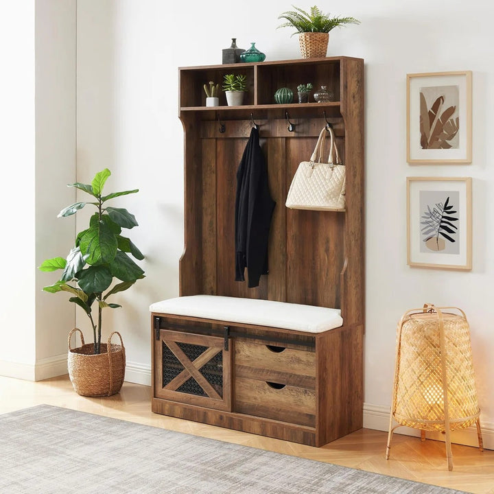 Entryway Hall Tree with Coat Rack and Storage Bench