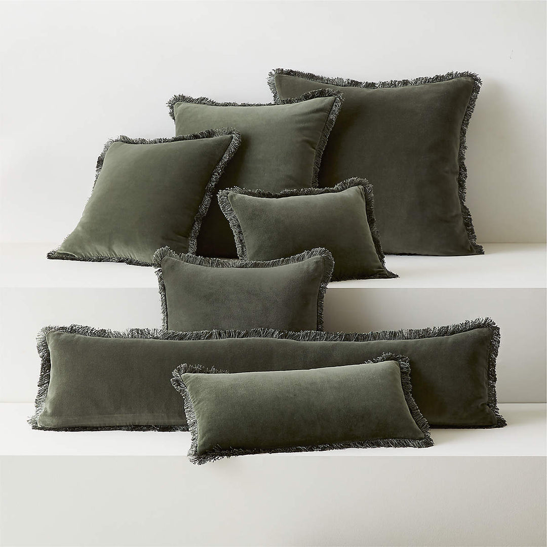BETTIE FOREST GREEN VELVET THROW PILLOW WITH FEATHER-DOWN INSERT 18''X12''