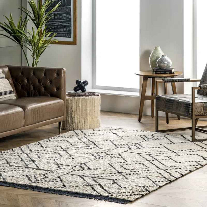 Nola Geometric Textured Shag Power Loom Performance Beige Rug-6'7"x9'2"