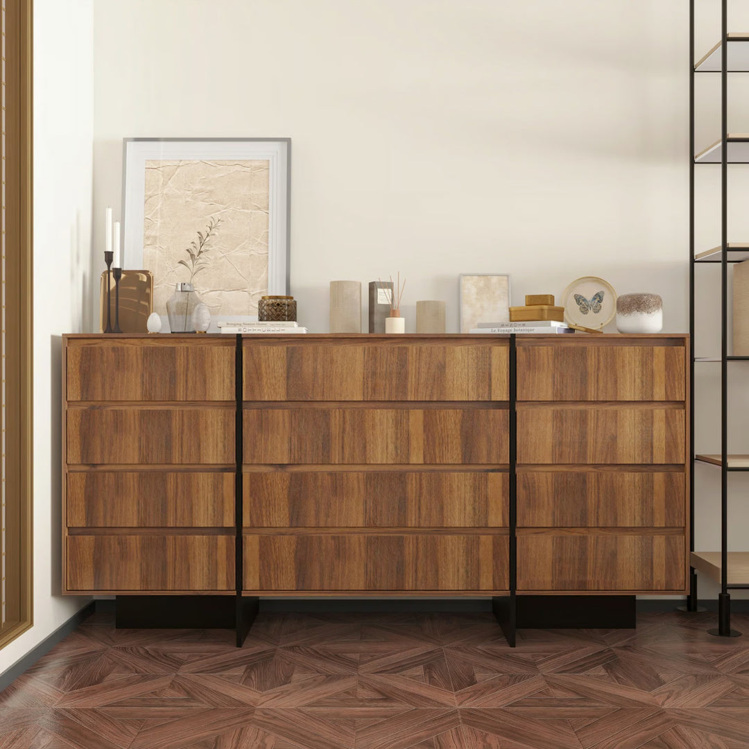 Mid Century Modern 12 Drawer Dresser With Wooden Base