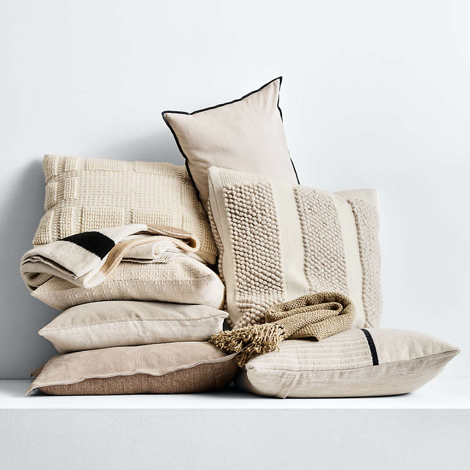 Bubble Handwoven Wool Striped Ivory Throw Pillow Cover 23x23