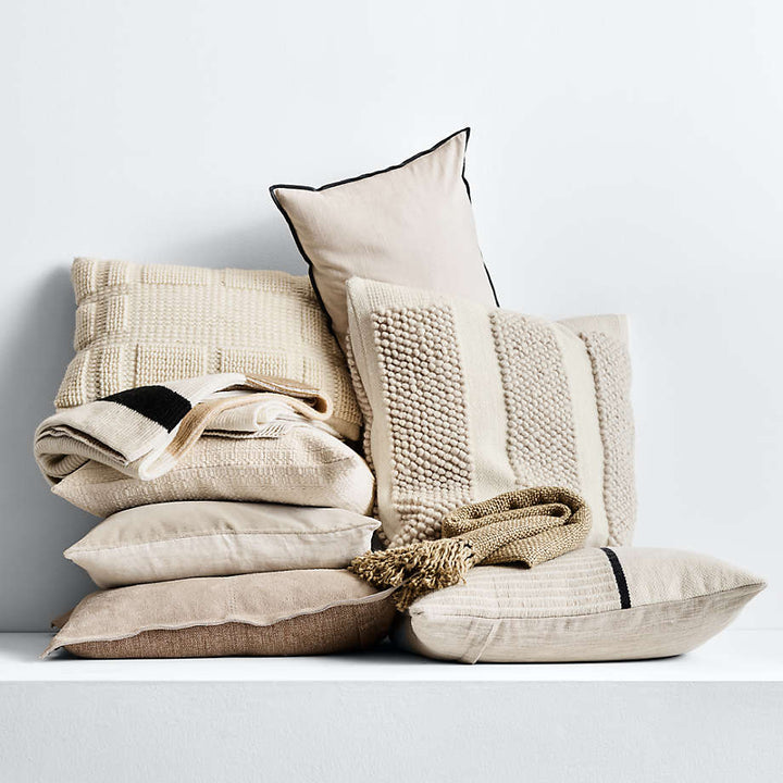 Bubble Handwoven Wool Striped Ivory Throw Pillow Cover 23x23