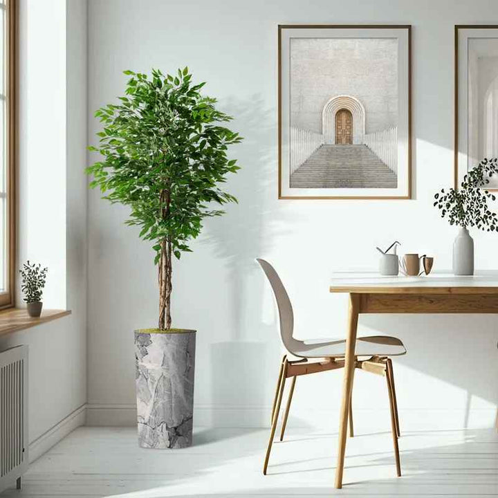 Tall Fake Plants Faux Ficus Tree in Neutral Pattern Planter Artificial Plants