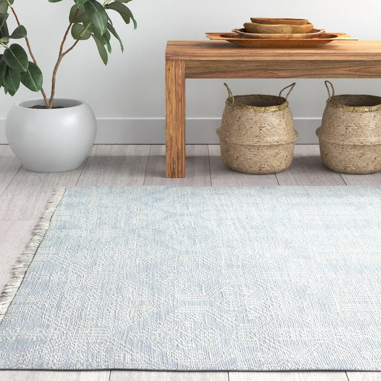 Abby Geometric Hand-Knotted Wool Area Rug in Light Blue7'6"x9'6"