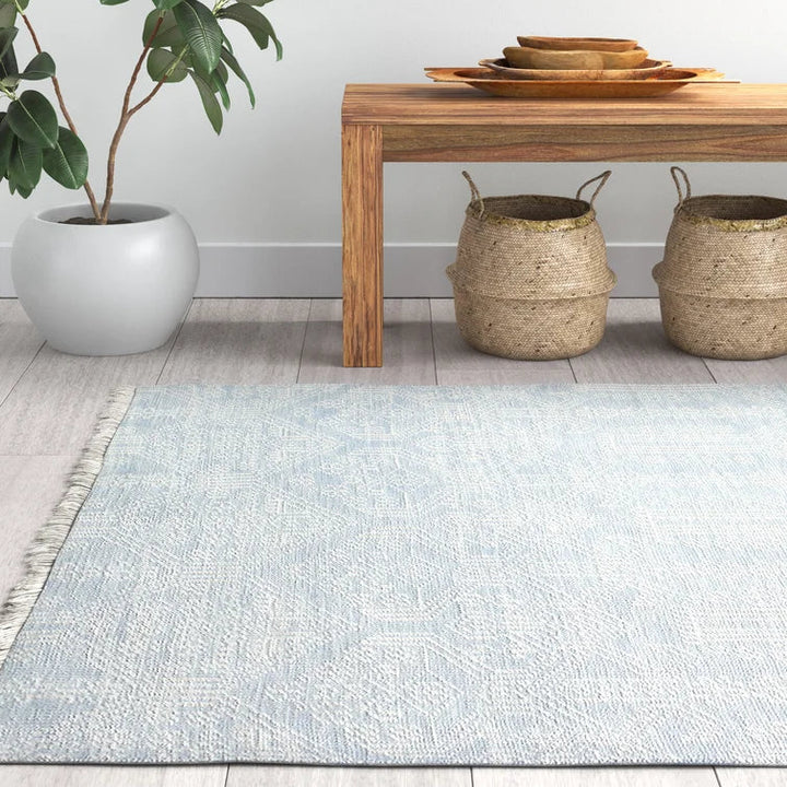 Abby Geometric Hand-Knotted Wool Area Rug in Light Blue7'6"x9'6"