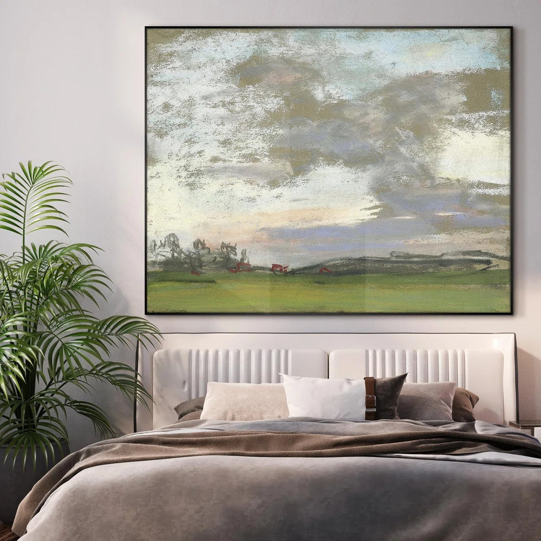 Pastel Landscape with Rolling Fields Home Decor Extra Large Framed Wall Art Print