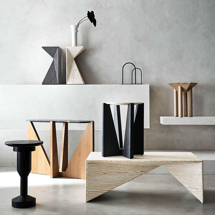 Miro White Marble End Table with Black Wood Base