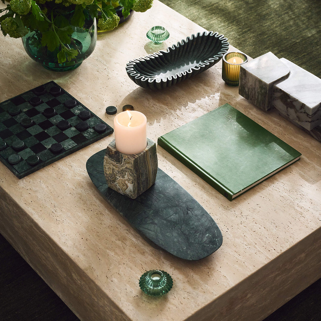 Reve Oval Fluted Green Marble Bowl