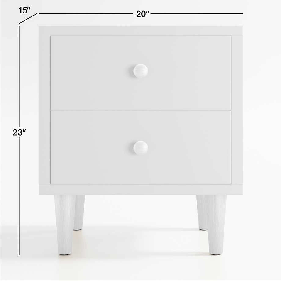 Finn White Wood 2 Drawer Kids Nightstand