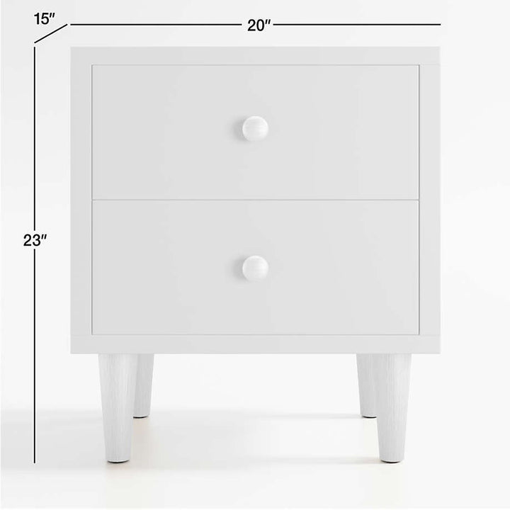Finn White Wood 2 Drawer Kids Nightstand