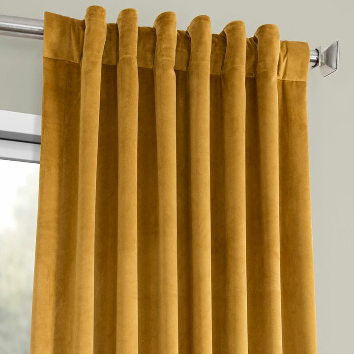 Heritage Velvet Room Darkening Rod Pocket Single Curtain Panel-96"