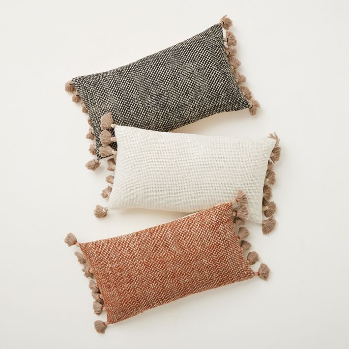 Two-Tone Chunky Linen Tassels Pillow Cover 21"x12"