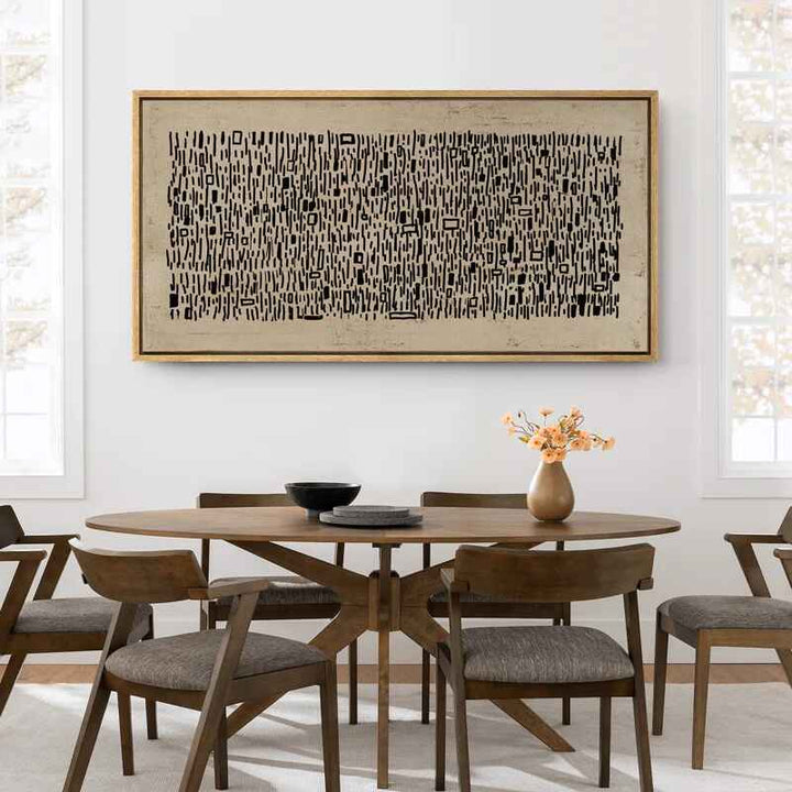 Geometric Line Abstract Brown Black Wabi Sabi Minimalist Framed Artwork-30"x60"