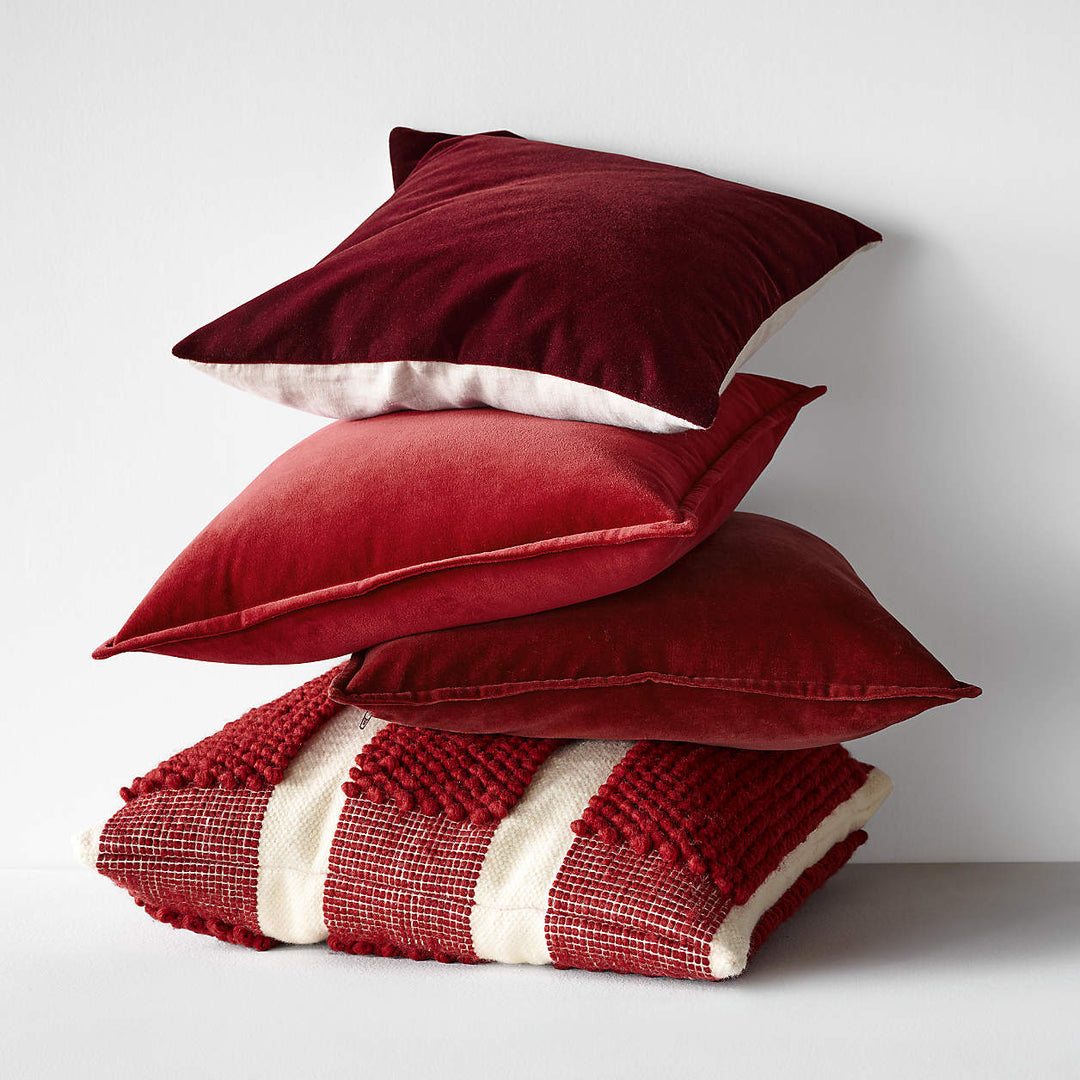 Brick Washed Organic Cotton Velvet Throw Pillow with Down Alternative Insert-20"x20"