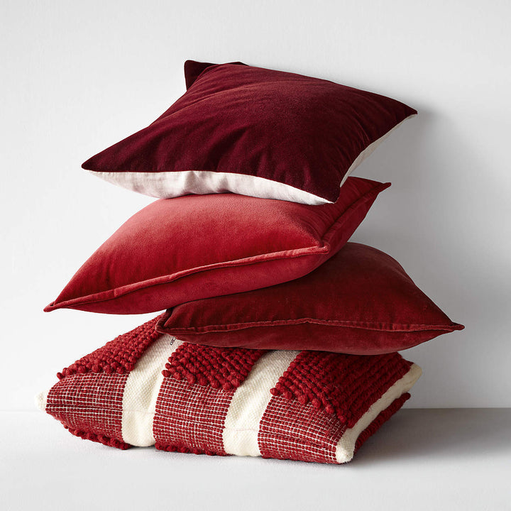 Brick Washed Organic Cotton Velvet Throw Pillow with Down Alternative Insert-20"x20"
