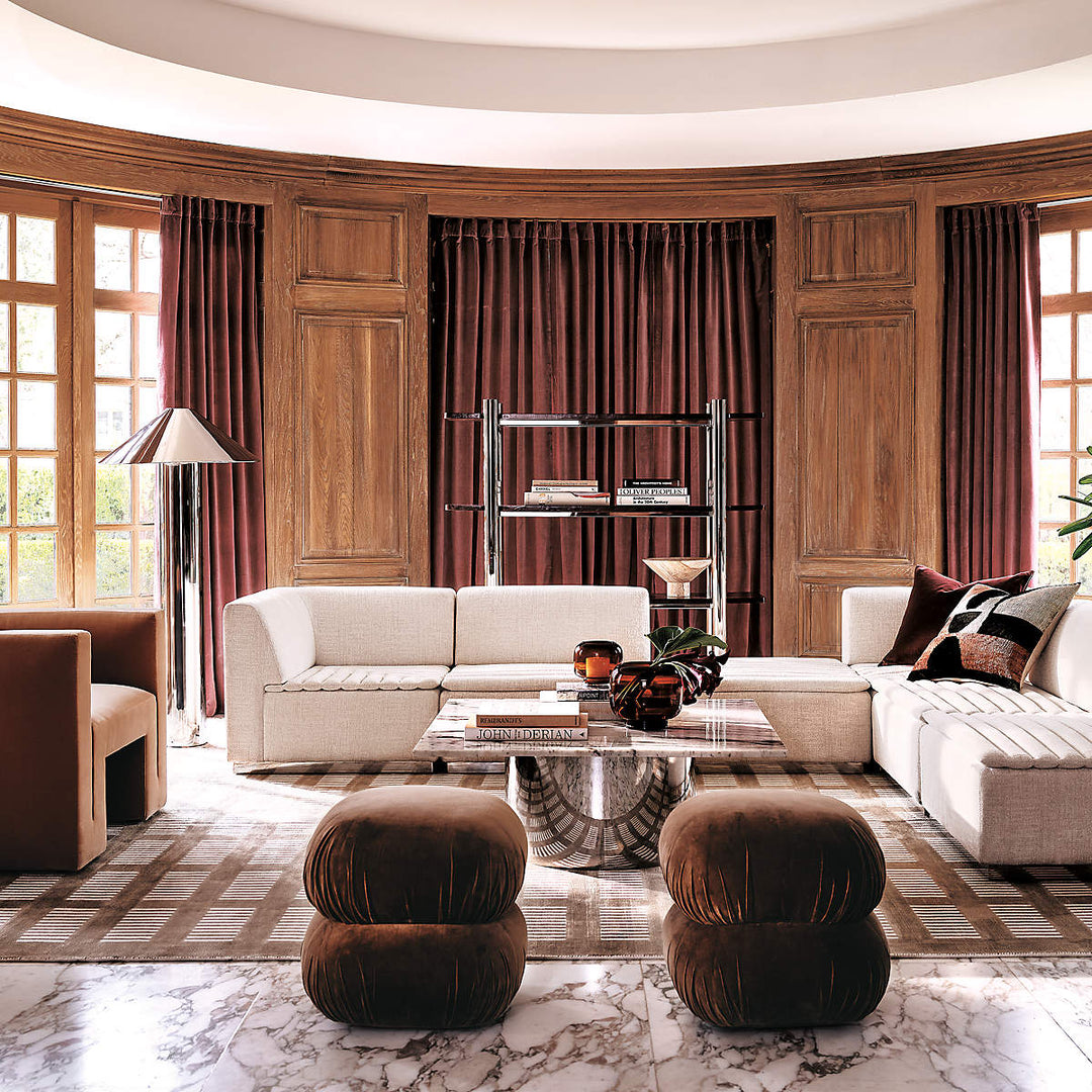 RUCHED DARK BEIGE VELVET POUF