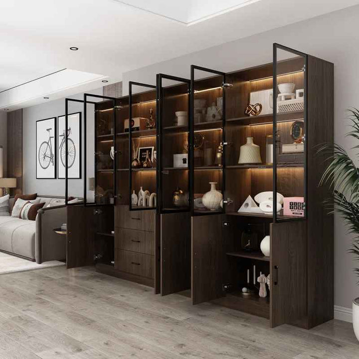 Glass Doors Display Case Curio Cabinet With Drawers