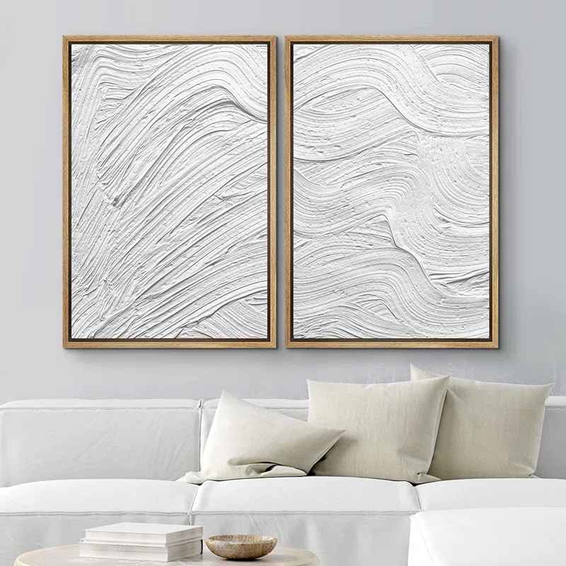Stroke Waves Abstract Shapes Illustrations Canvas 2 Pieces Painting-36"x48"