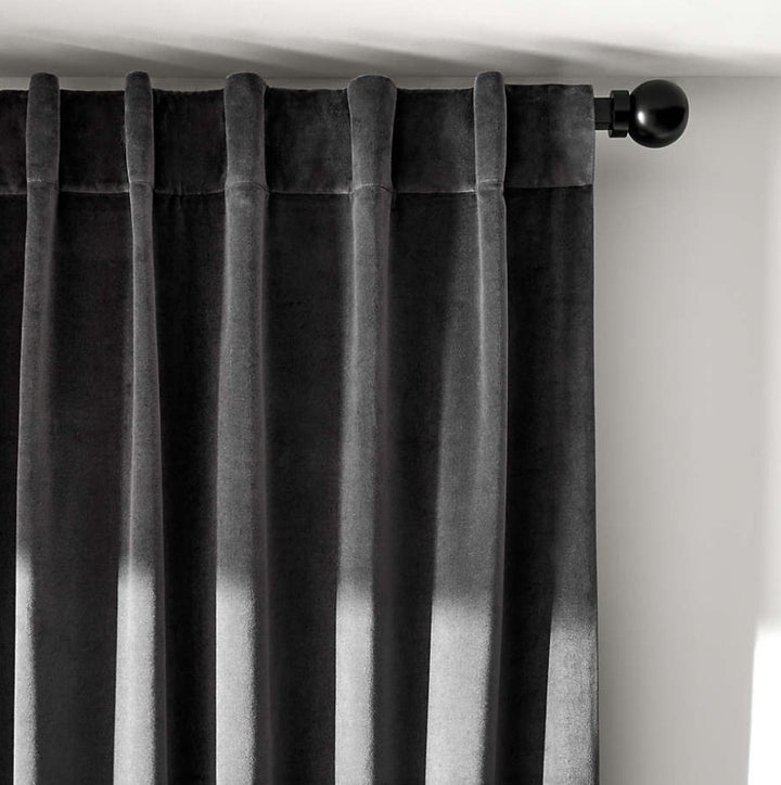 Storm Grey Cotton Velvet Window Curtain