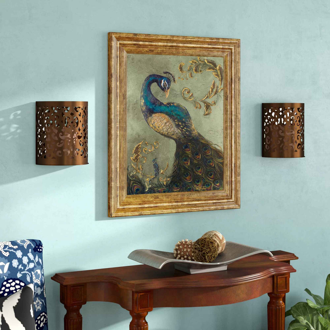Peacock On Sage II by Tiffany Hakimipour Picture with Frame-26"x22"