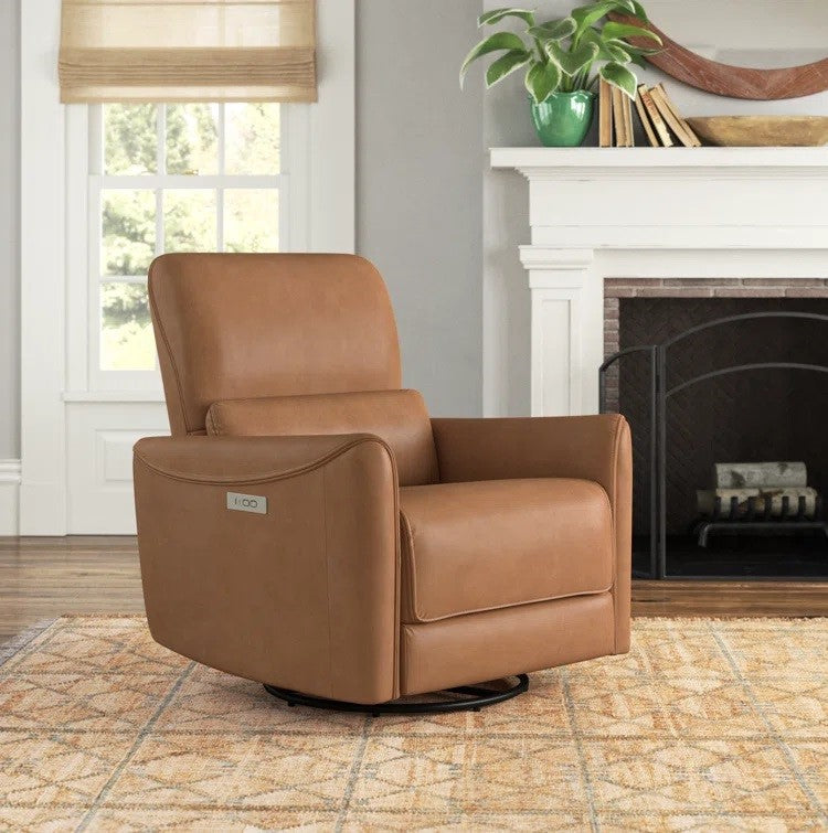 Santo Top Grain Genuine Leather Swivel Power Recliner