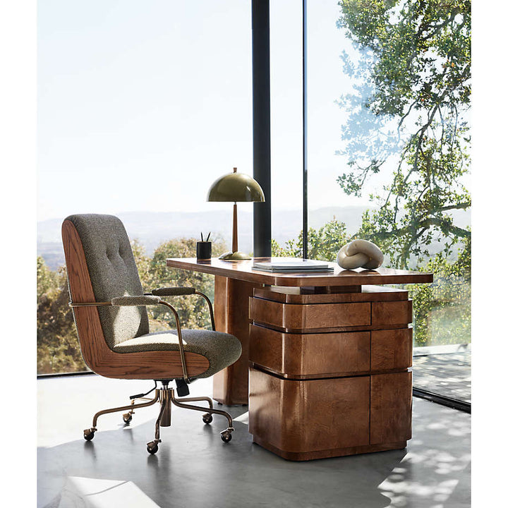 Greye 60 Burl Wood Desk with Swivel Drawers