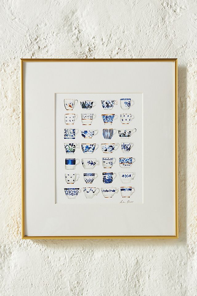 Blue and White Pattern China Teacups Wall Art With Frame