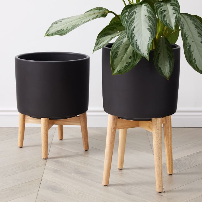 Mid-Century Turned Wood Leg Planter-Wide