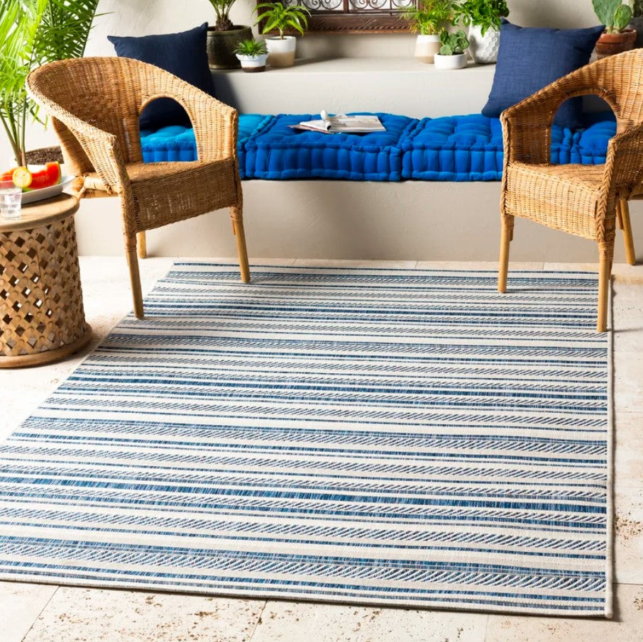 Bellino Striped Denim Indoor Outdoor Rugs