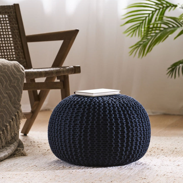 Upholstered Pouf Navy