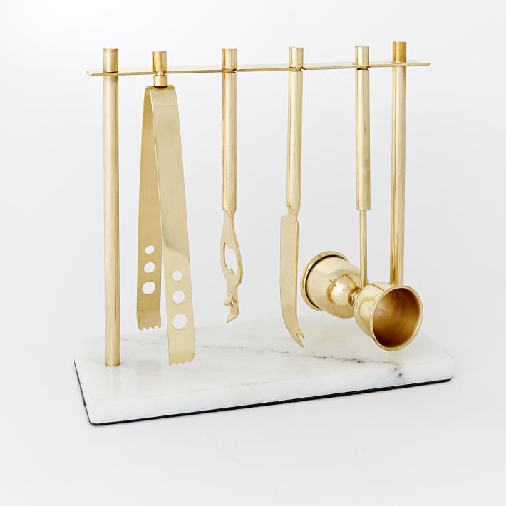 Deco Barware Collection, Brass + Marble (Set of 4)