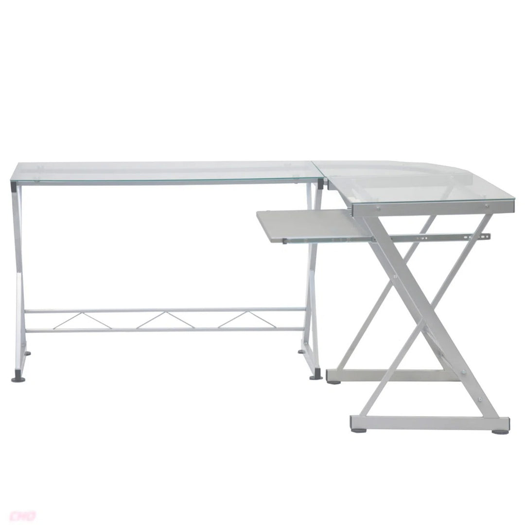 Techni Mobili L Shaped Tempered Glass Top Computer Desk