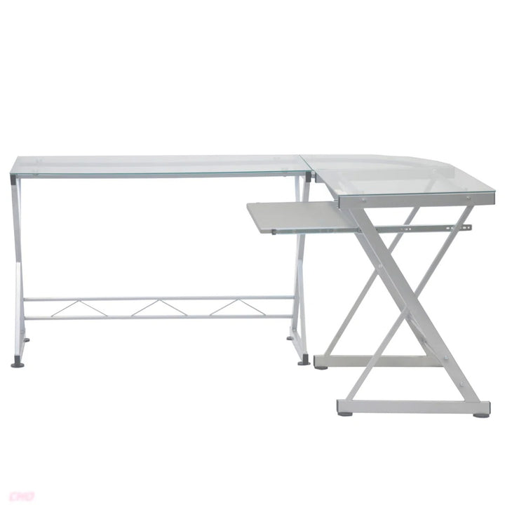 Techni Mobili L Shaped Tempered Glass Top Computer Desk