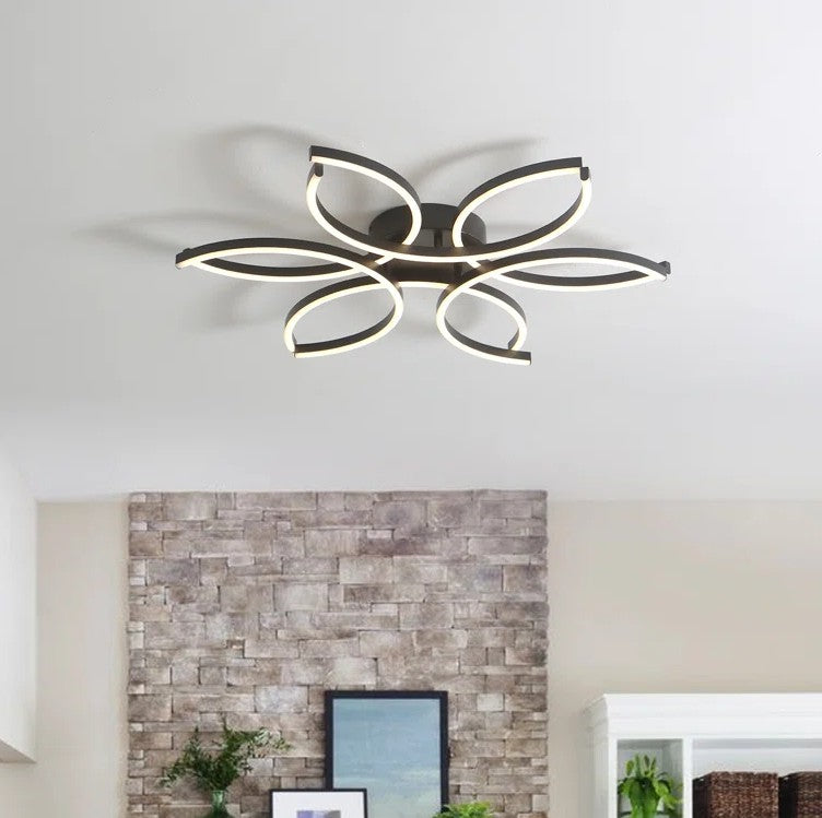 Reveka 6 Light 30 Inches LED Modern Flush Mount Flower Shape with Remote Control