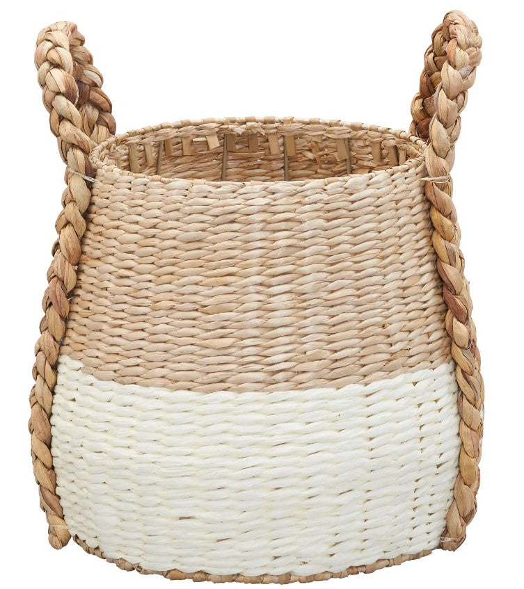 Cattail and Paper Terra Basket Two Tone Wicker Basket with Handles