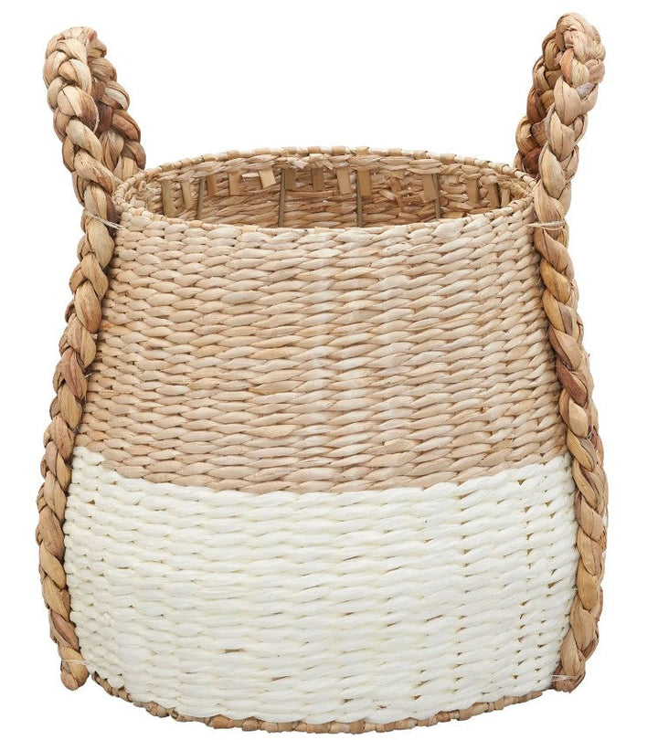 Cattail and Paper Terra Basket Two Tone Wicker Basket with Handles